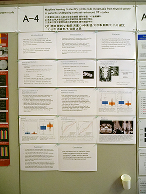 A（国際発表）：Cum Laude Machine learning to identify lymph node metastasis from thyroid cancer in patients undergoing contrast-enhanced CT studies 舛田隆則 氏（土谷総合病院）ほか